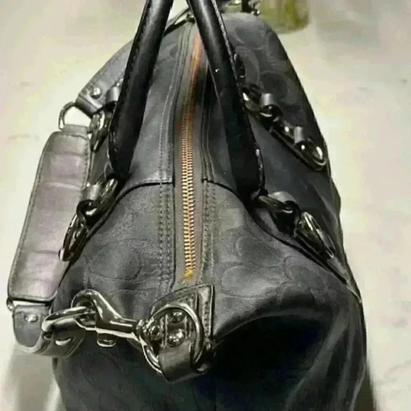 Coach Ashley F18777 Charcoal Gray Sateen Leather Signature Shoulder/Handbag - Picture 7 of 15